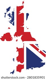 Great Britain map with Union Jack overlay detailed national territory flat vector illustration