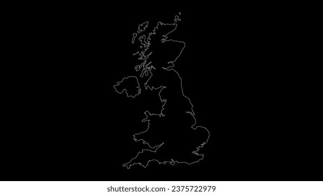 Great Britain map vector illustration. Drawing with a white line on a black background.
