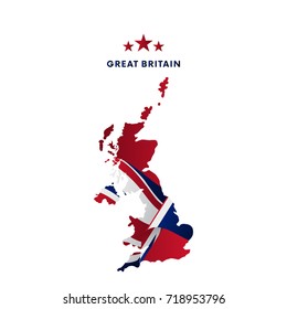 Great Britain map with waving flag. Vector illustration.