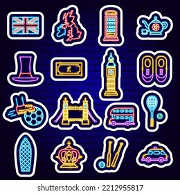 Great Britain Neon Stickers. Vector Illustration of National Promotion.