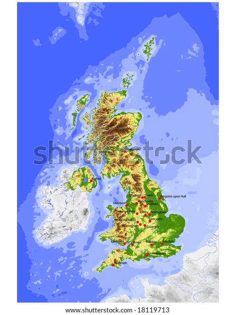 Great Britain Physical Vector Map Colored Stock Vector (Royalty Free ...