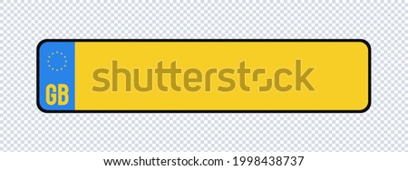 Great Britain plate templat isolated on transparent background. United Kindom car plate registration number. Vector 10 eps