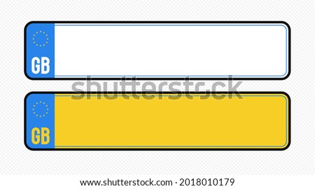 Great Britain plate templat set isolated on transparent background. United Kindom car plate registration number. Vector 10 eps