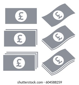 Great Britain pound banknotes vector icons. Money icon set
