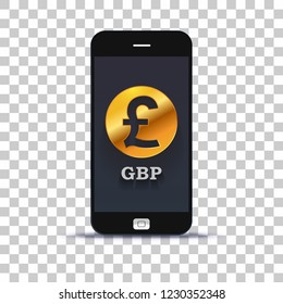 Great Britain pound exchange application for mobile pone pasted on photo paper 