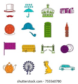 Great Britain set in outline style. London set collection vector illustration