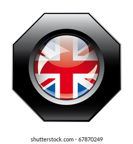 Great britain shiny button flag with black frame -  vector illustration. Isolated abstract object against white background.