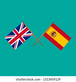 Great Britain and Spain crossed flags.Language learning or travel concept.