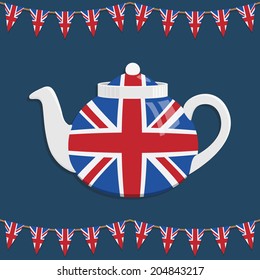 great britain teapot decoration with bunting and transparencies