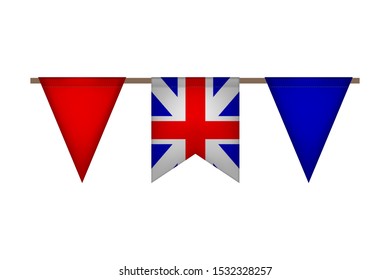 Great Britain triangle garland with flags. United Kingdom carnaval and festival. Vector illustration.