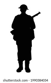 Great British Soldier With A Rifle Weapon During World War 2 Silhouette Vector On White Background