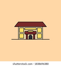 Great Brown Mansions Building Isolated on Color Background. Flat Architecture Concept Design. Vector illustration. Suitable for Web Landing Pages, Icons, Stickers and Poster Backgrounds.