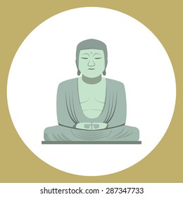 The great buddha statue in Kamakura, Japan. In color flat icon style. isolated on white background