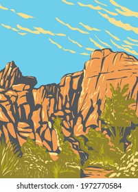 The Great Burrito Rock Formation in the Real Hidden Valley Area of Joshua Tree National Park California WPA Poster Art