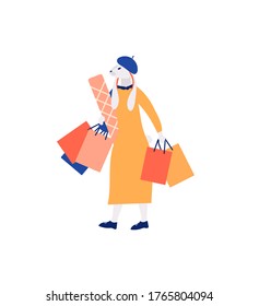 Great buy background. Modern illustration slider site page. Shopping trip web banner. Rabbit buyer concept. Vector image of a character with purchases. Shopping trip design.