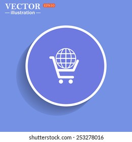 Great buy. Big deal. Globe in the basket. Planet in the basket. Land in the basket. put in shopping cart, Globe, vector illustration, EPS 10