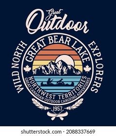 Great Canada Outdoor Canoe Adventure Vintage Vector Print For Boy Kid T Shirt