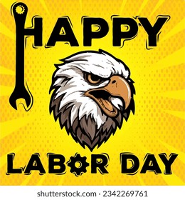 great card, work, tools, pliers, gear, world, planet, earth,protective helmet, labor day, yellow background, black letter, vector, workers,WORKERS DAY,