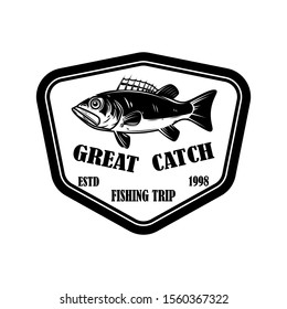 Great catch. Emblem template with perch. Design element for logo, label, sign, poster. Vector illustration