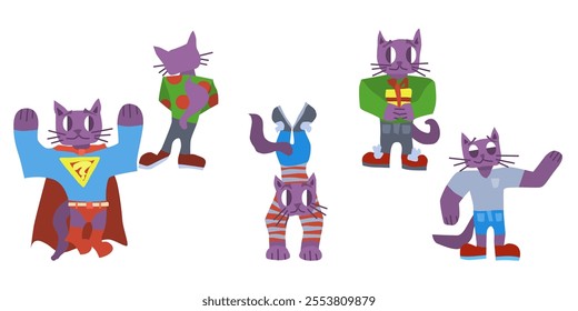 great characters purple cats children drawings. stock vector graphics image