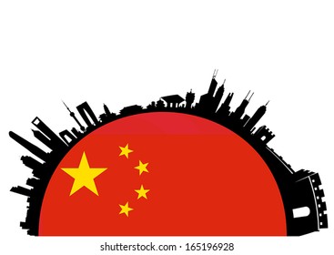 Great China Earth Flag Skyline