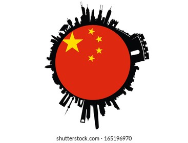 Great China Flag Globe Sphere Skyline