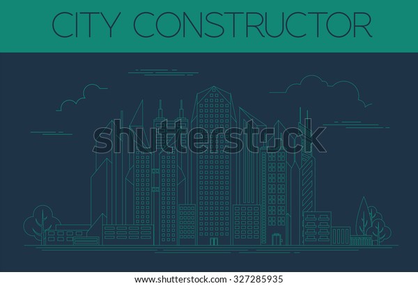 Great city\
creator. Outline version. House, cafe, restaurant, shop,\
infrastructure, industrial, transport, village and countryside.\
Make your perfect city. Vector\
illustration