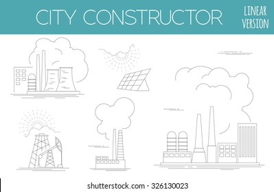 Great city map creator. House constructor. Infrastructure, industrial, transport. Outline version. Make your perfect city. Vector illustration