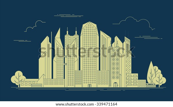 Great city map creator. Outline version.\
House constructor. House, cafe, restaurant, shop, infrastructure,\
industrial, transport, village and countryside. Make your perfect\
city. Vector\
illustration
