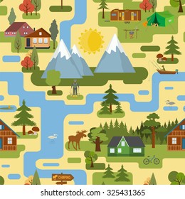 Great City Map Creator. Seamless Pattern Map. Camping, Outdoor, Countryside. Make Your Perfect City. Vector Illustration