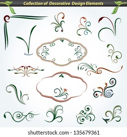 Great collection of decorative and floral elements in vector format. Ideal for creative layout, greeting cards, invitations, books, brochures, stencil and many more uses.