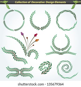 Great collection of decorative and floral elements in vector format. Ideal for creative layout, greeting cards, invitations, books, brochures, stencil and many more uses.