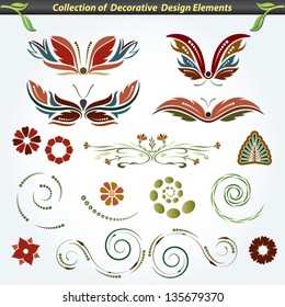 Great collection of decorative and floral elements in vector format. Ideal for creative layout, greeting cards, invitations, books, brochures, stencil and many more uses
