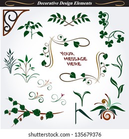 Great collection of decorative and floral elements in vector format. Ideal for creative layout, greeting cards, invitations, books, brochures, stencil and many more uses.
