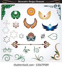 Great collection of decorative and floral elements in vector format. Ideal for creative layout, greeting cards, invitations, books, brochures, stencil and many more  uses.