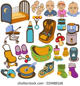 Great collection of different baby icons, vector illustrations