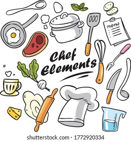 Great collection of hand-drawn chef items Vector