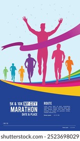 Great colorful vector editable finish line marathon winner reaching finish line poster background design for your digital and print