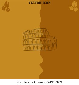Great Colosseum vector  icon. Coffee symbol background.