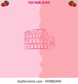 Great Colosseum vector  icon. Strawberry Background.