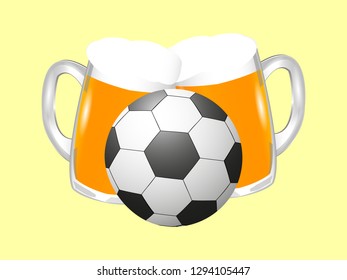 Great concept of fresh beer and soccer ball