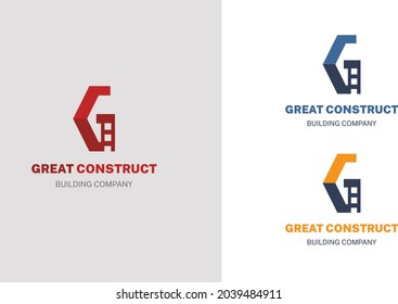 Great Construct Building Company, Construction Company Logo Design Template, building icon logo with letter g