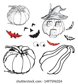 A great constructor for creating  pumpkins for Halloween.Gather your pumpkin yourself. Designer of the symbol of an orange pumpkin with various eyes, nose and smile.