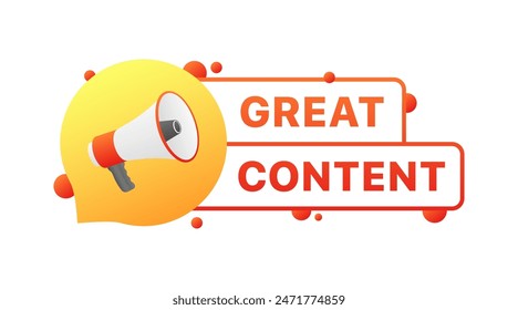 Great content banner. Megaphone icon. Flat style. Vector illustration.