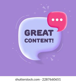 Great content. Flat, purple, speech bubble great content. Vector illustration