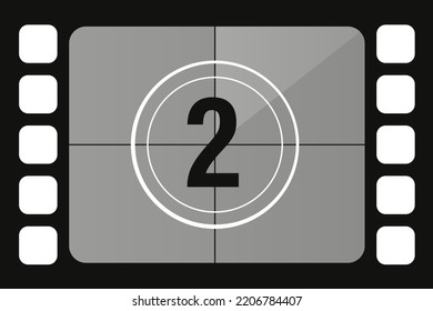 Great countdown footage of classic movie number two. Old fashioned film counter. Vector illustration