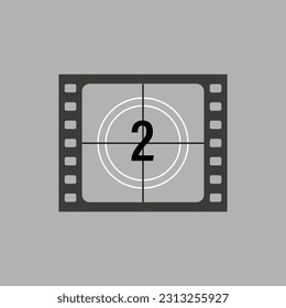 Great countdown footage of classic movie number two. Old fashioned film counter. Vector illustration. Stock image.