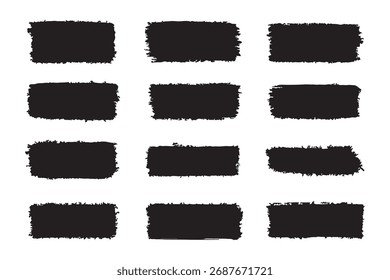Grande caixa grunge criativo - textura de tinta, pinceladas com respingos de spray, iluminadores, sublinhado. Linhas de estêncil vetorial, conjunto de traçados de pincel diversificado. Linhas de pintura desenhadas à mão. Conjunto de gráficos vetoriais