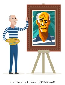 great cubist painter creating a portrait