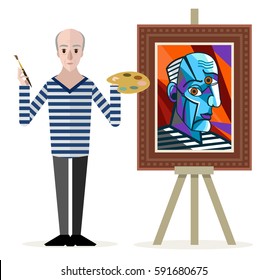 great cubist painter creating a portrait